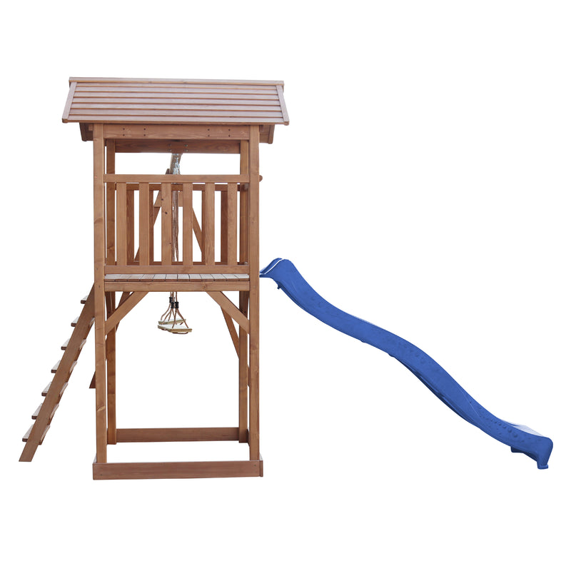 AXI Beach Tower Legetårn med Dobbelt Gynge Brun - Blå Rutsjebane