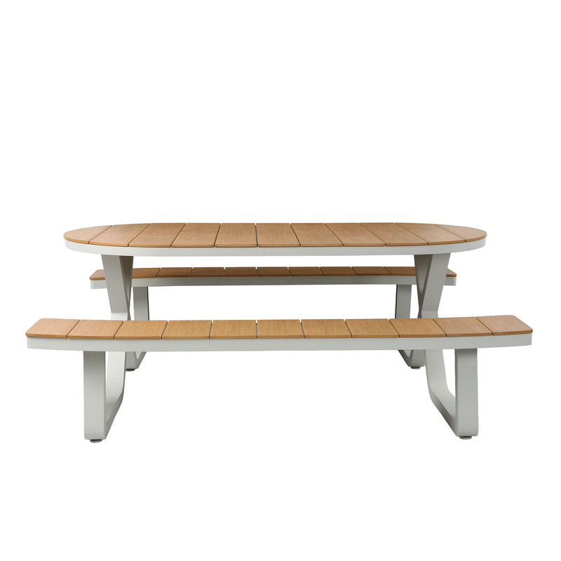AXI Jax Picnicbord med 2 bænke Oval – Sandy Beige/Teak-look Polywood