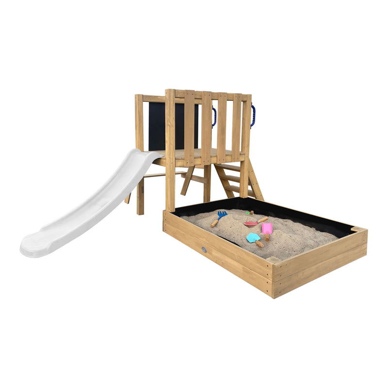 AXI Leah Mini Legetårn med Sandkasse, Picnicbord og Tavle – Hvid Rutsjebane