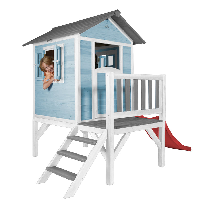 AXI Lodge XL Legehus Caribisk Blå - Rød Rutsjebane