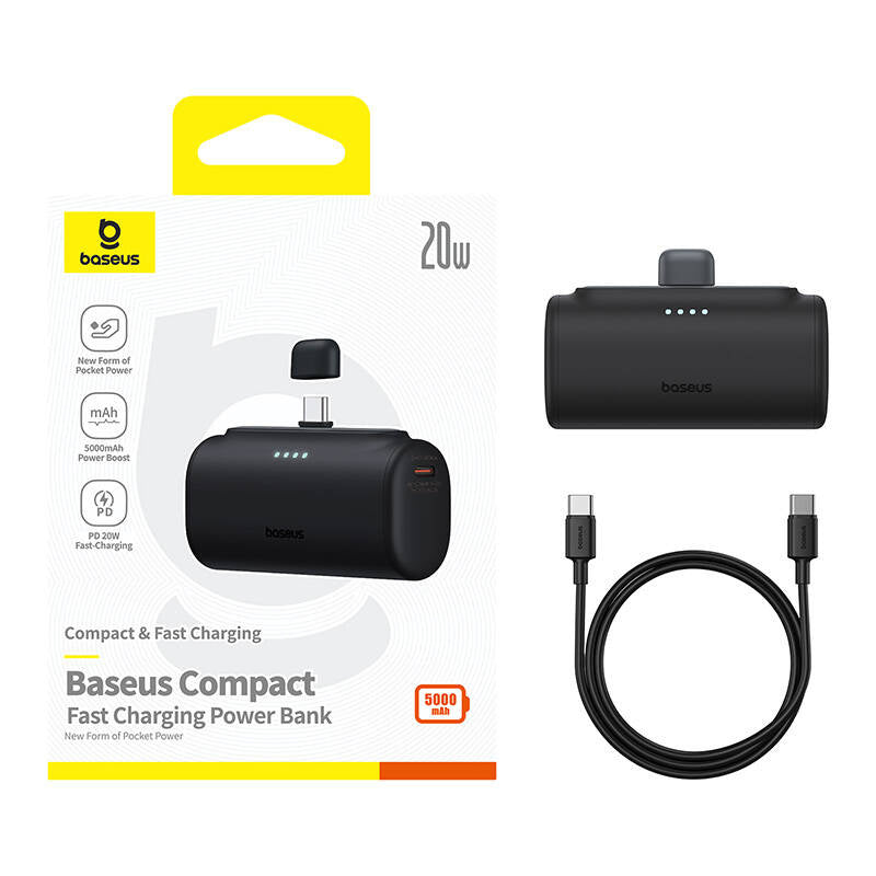 Baseus Compact powerbank 5000 mAh, 20 W, USB-C (sort)
