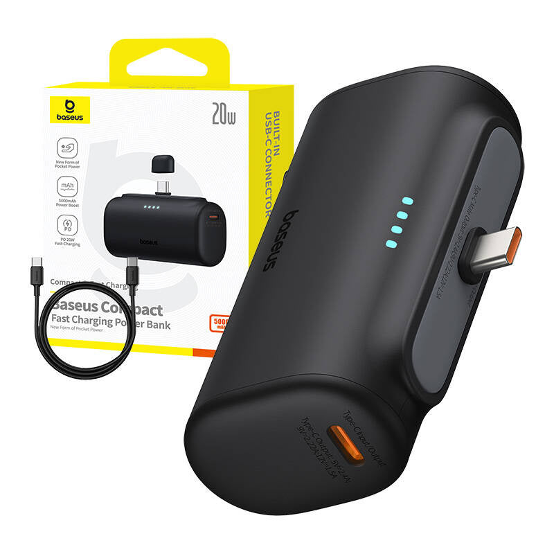 Baseus Compact powerbank 5000 mAh, 20 W, USB-C (sort)
