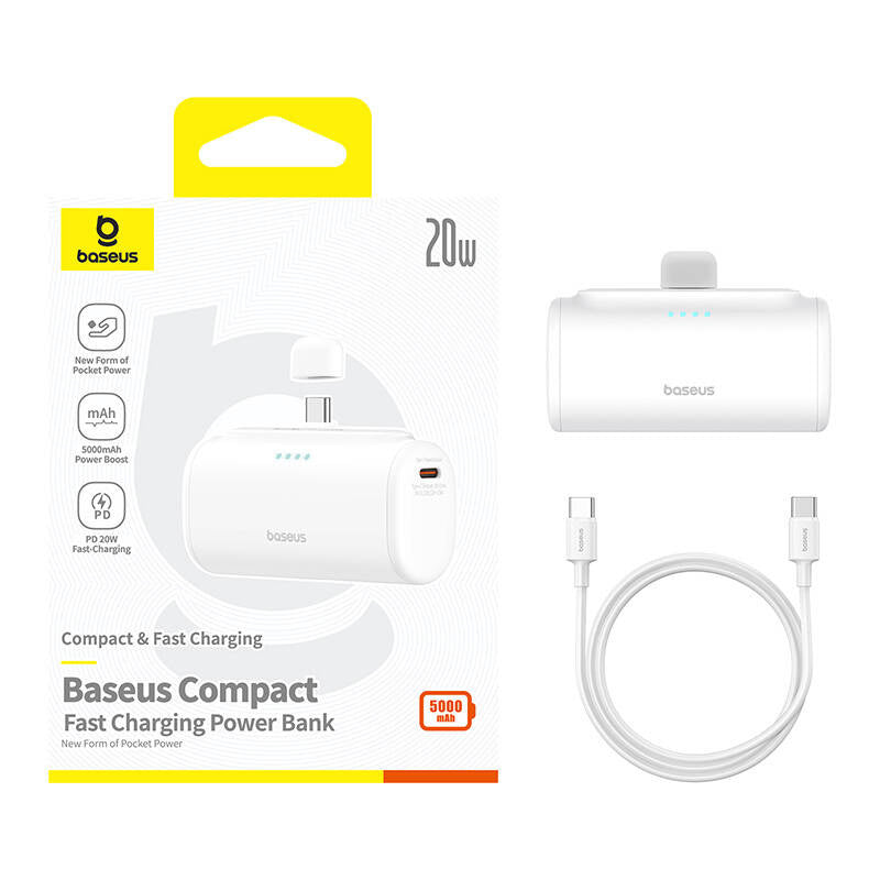 Baseus Compact powerbank 5000mAh, 20W, USB-C (hvid)