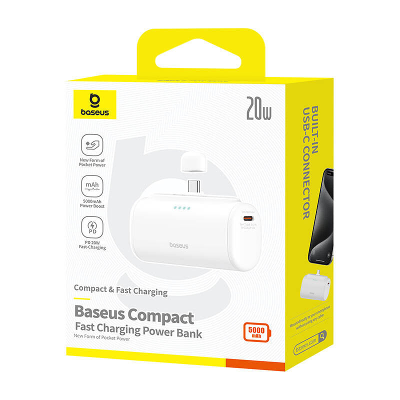 Baseus Compact powerbank 5000mAh, 20W, USB-C (hvid)