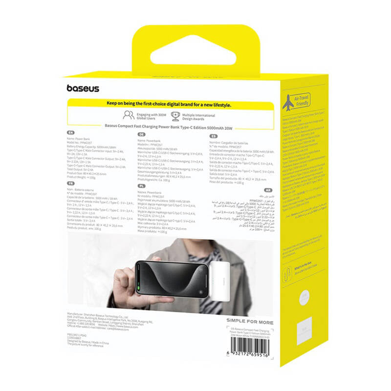 Baseus Compact powerbank 5000mAh, 20W, USB-C (hvid)
