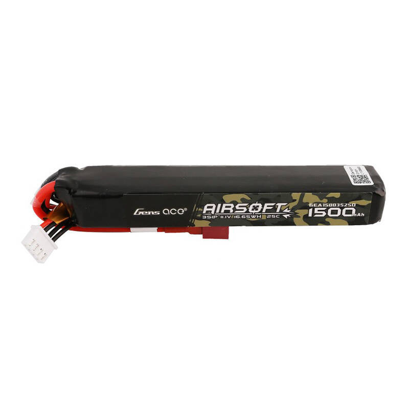 Gens Ace LiPo-batteri til airsoftgevær 1500mAh 25C 3S1P 11.1V med T-stik