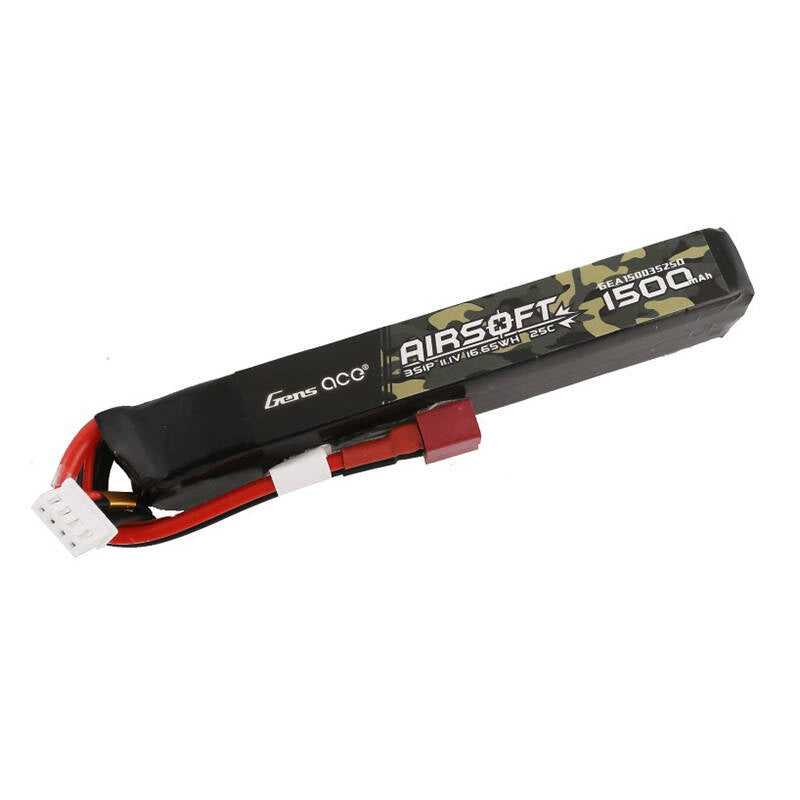 Gens Ace LiPo-batteri til airsoftgevær 1500mAh 25C 3S1P 11.1V med T-stik