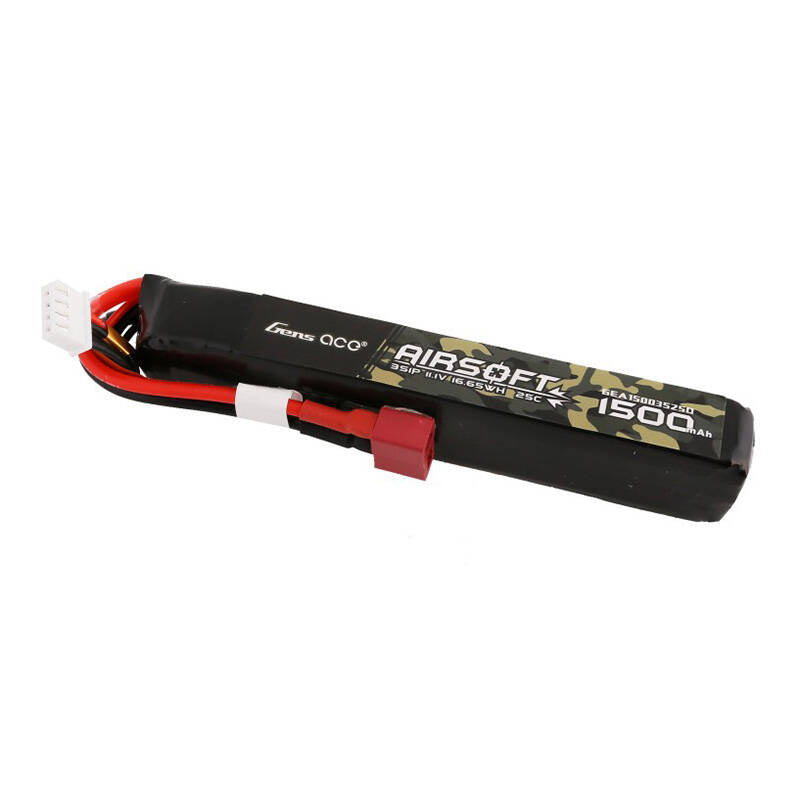 Gens Ace LiPo-batteri til airsoftgevær 1500mAh 25C 3S1P 11.1V med T-stik