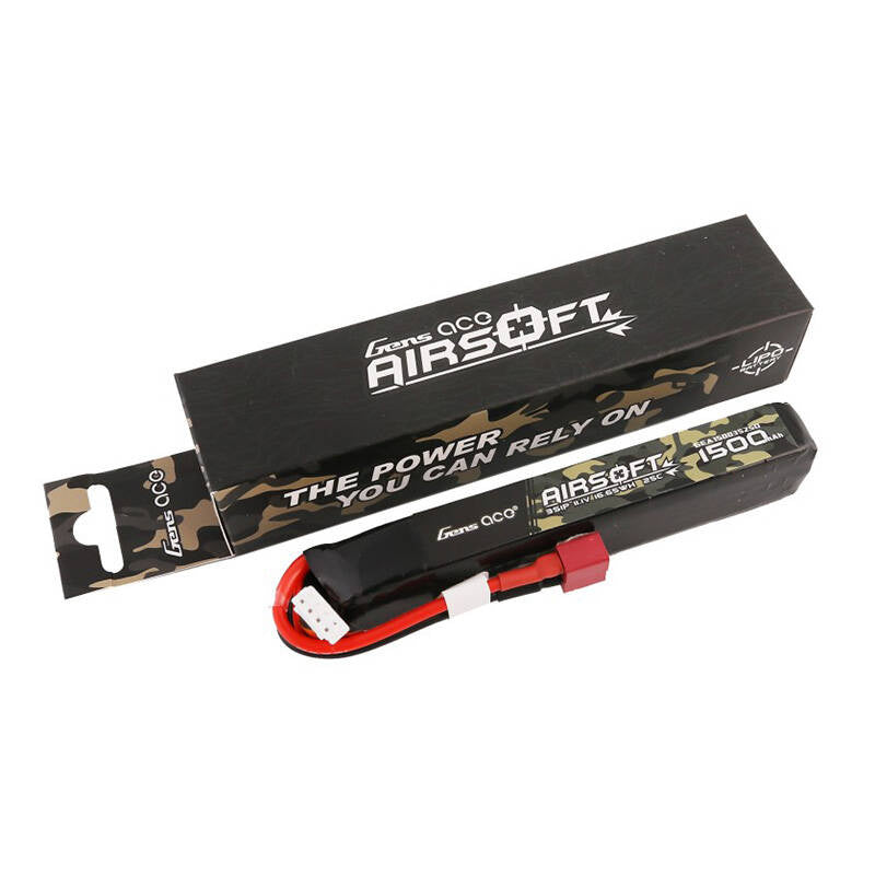Gens Ace LiPo-batteri til airsoftgevær 1500mAh 25C 3S1P 11.1V med T-stik