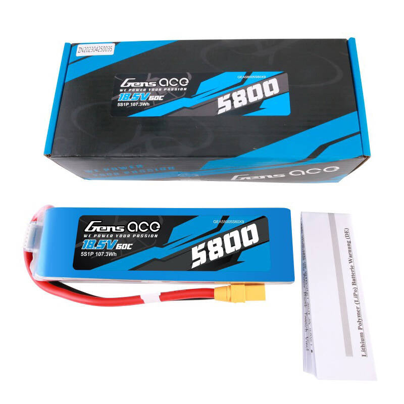 Gens Ace LiPo-batteripakke 5800mAh 60C 18.5V 5S1P med XT90-stik
