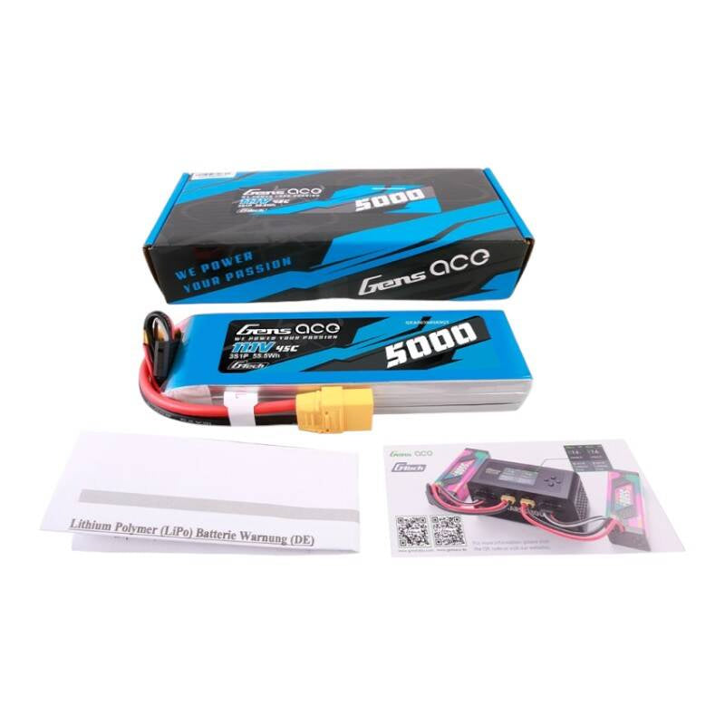 Gens ace G-Tech LiPo-batteri 5000 mAh 11,1 V 45C 3S1P med XT90-stik