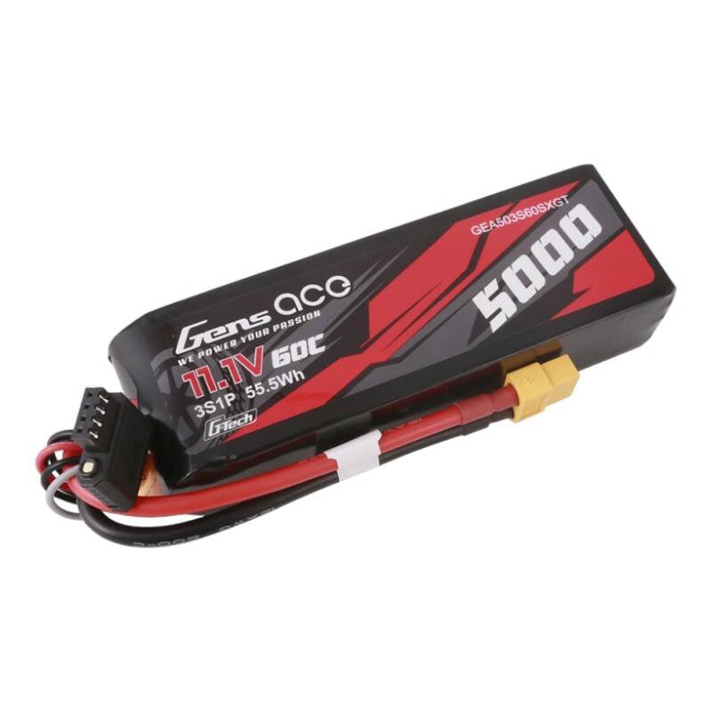 Gens Ace G-Tech LiPo 5000mAh 11.1V 60C 3S1P Short-Size med XT60-stik