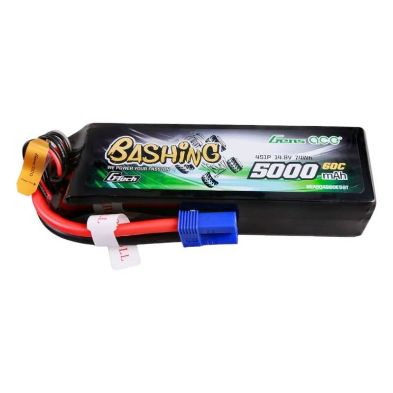 Gens Ace G-Tech LiPo-batteripakke 5000mAh 14.8V 4S1P 60C med EC5-stik, Bashing Series