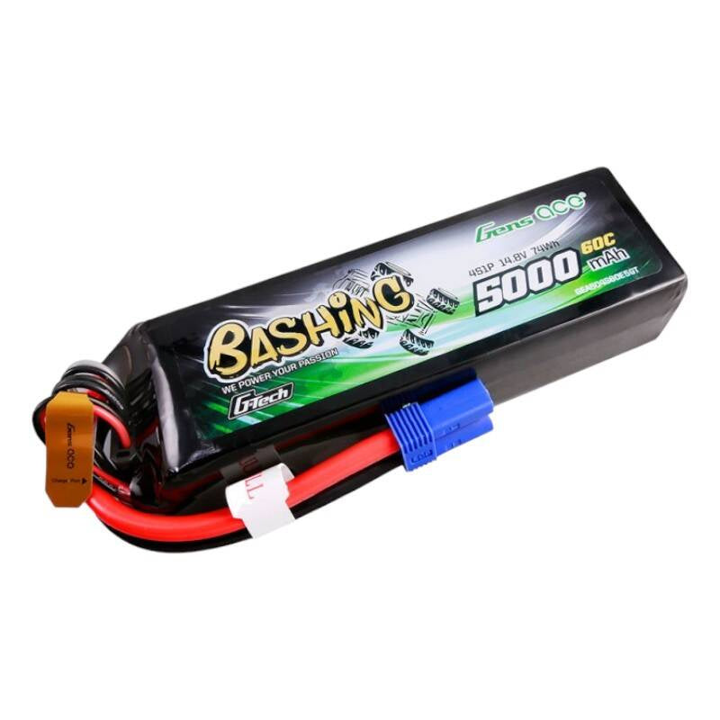 Gens Ace G-Tech LiPo-batteripakke 5000mAh 14.8V 4S1P 60C med EC5-stik, Bashing Series