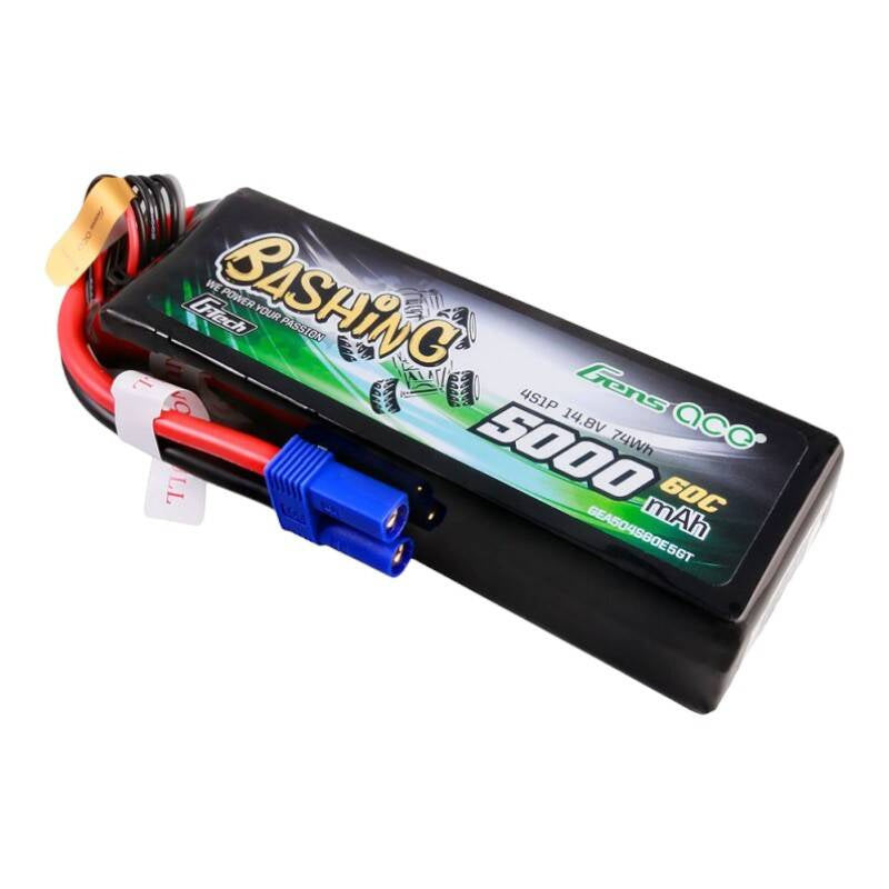 Gens Ace G-Tech LiPo-batteripakke 5000mAh 14.8V 4S1P 60C med EC5-stik, Bashing Series