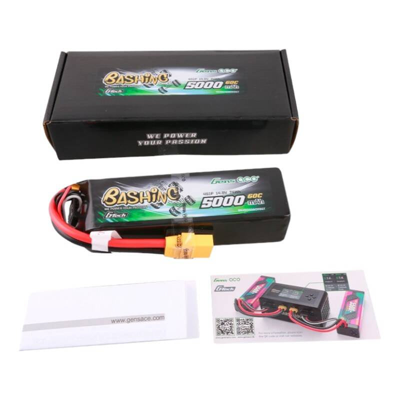 Gens Ace G-Tech LiPo-batteripakke 5000mAh 14.8V 4S1P 60C med XT90-stik, Bashing Series