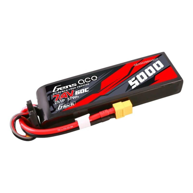 Gens Ace G-Tech LiPo 5000mAh 7.4V 60C 2S1P med PC-kabinet og XT60-stik