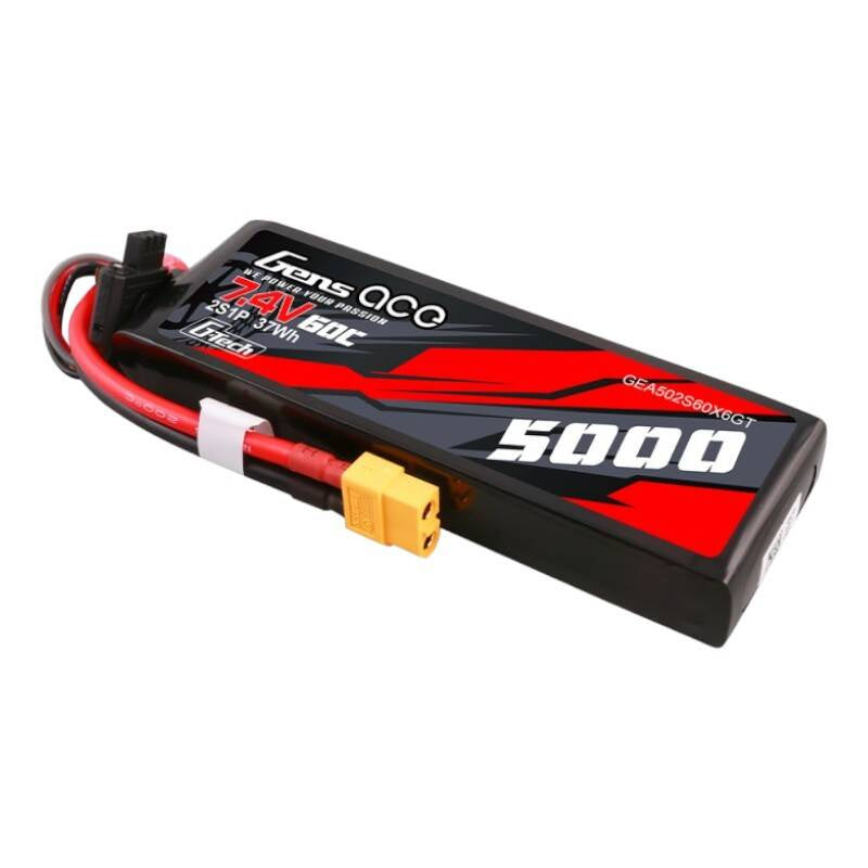Gens Ace G-Tech LiPo 5000mAh 7.4V 60C 2S1P med PC-kabinet og XT60-stik