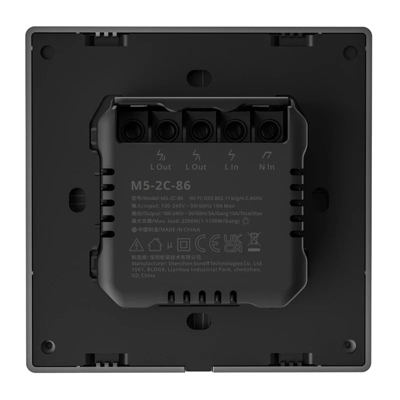 Sonoff M5 2C smart WiFi-vægkontakt, grå (2-kanals)