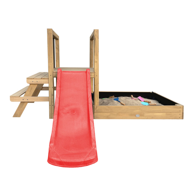 AXI Leah Mini Legetårn med Sandkasse, Picnicbord og Tavle – Rød Rutsjebane