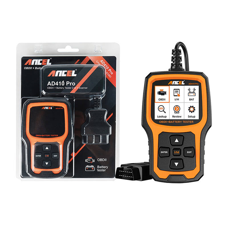 Ancel AD410 PRO 2-i-1 OBD2-diagnosescanner og batteritester