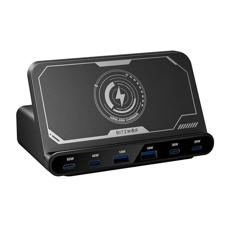 Blitzwolf BW-S27 lader 160W, 2xUSB-A, 4xUSB-C, 15W trådløs opladning (sort)