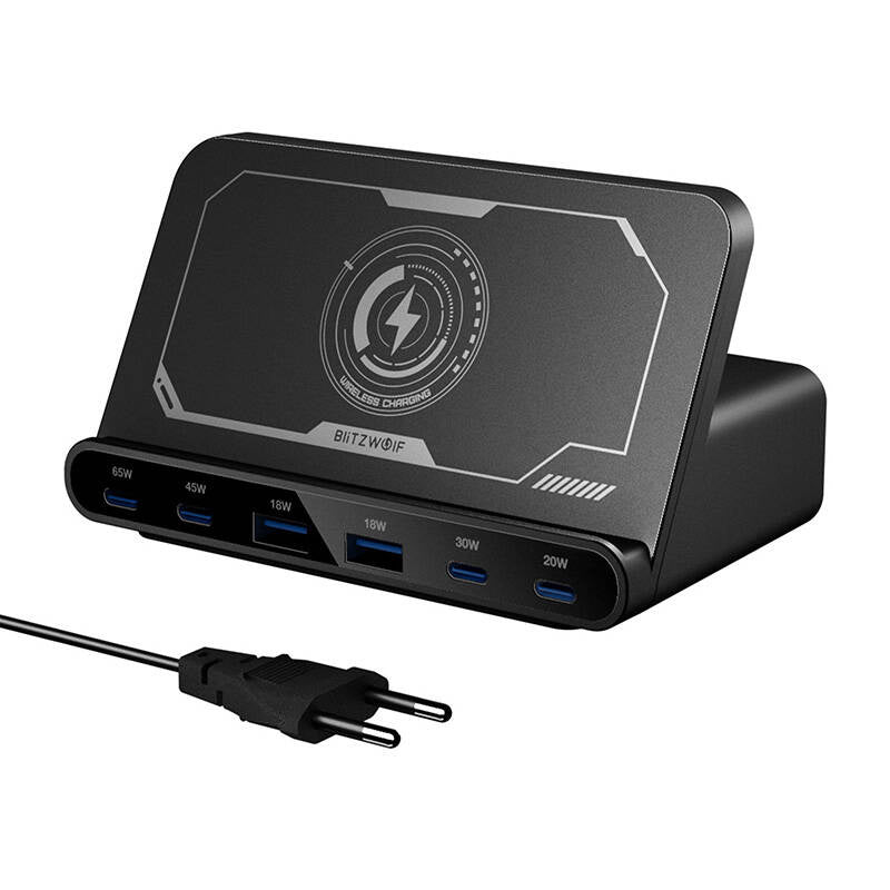 Blitzwolf BW-S27 lader 160W, 2xUSB-A, 4xUSB-C, 15W trådløs opladning (sort)