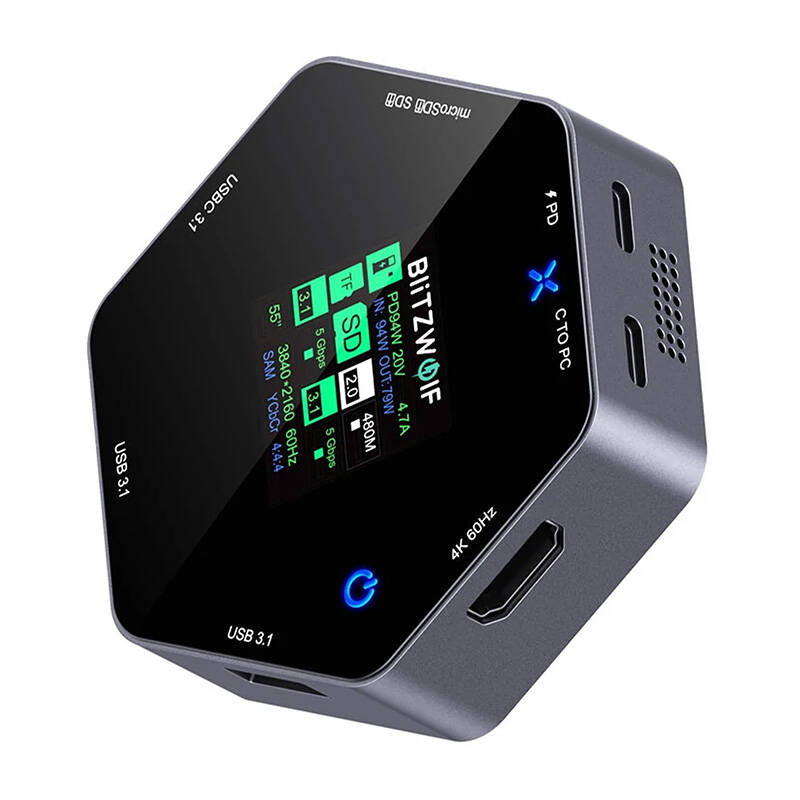Blitzwolf BW-TH16 8-i-1 dockingstation USB 100W med LCD-display