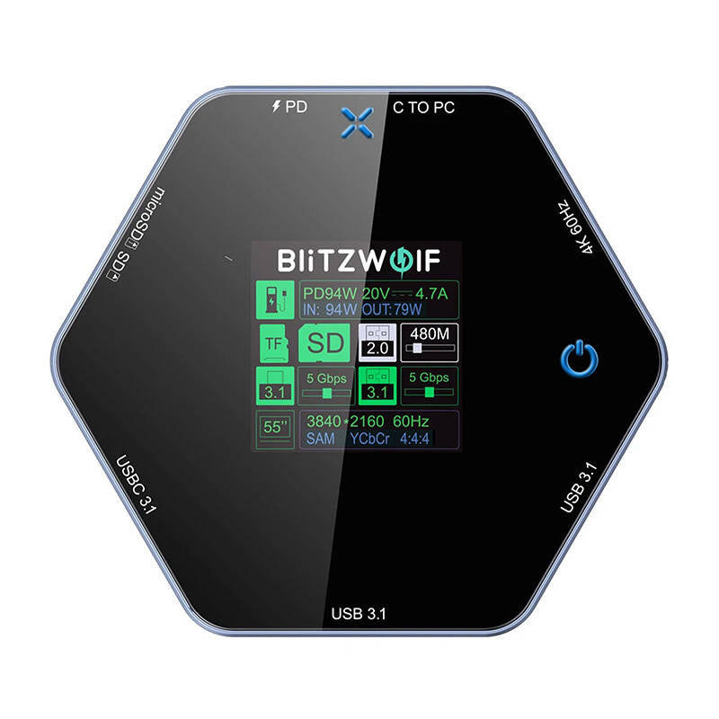 Blitzwolf BW-TH16 8-i-1 dockingstation USB 100W med LCD-display