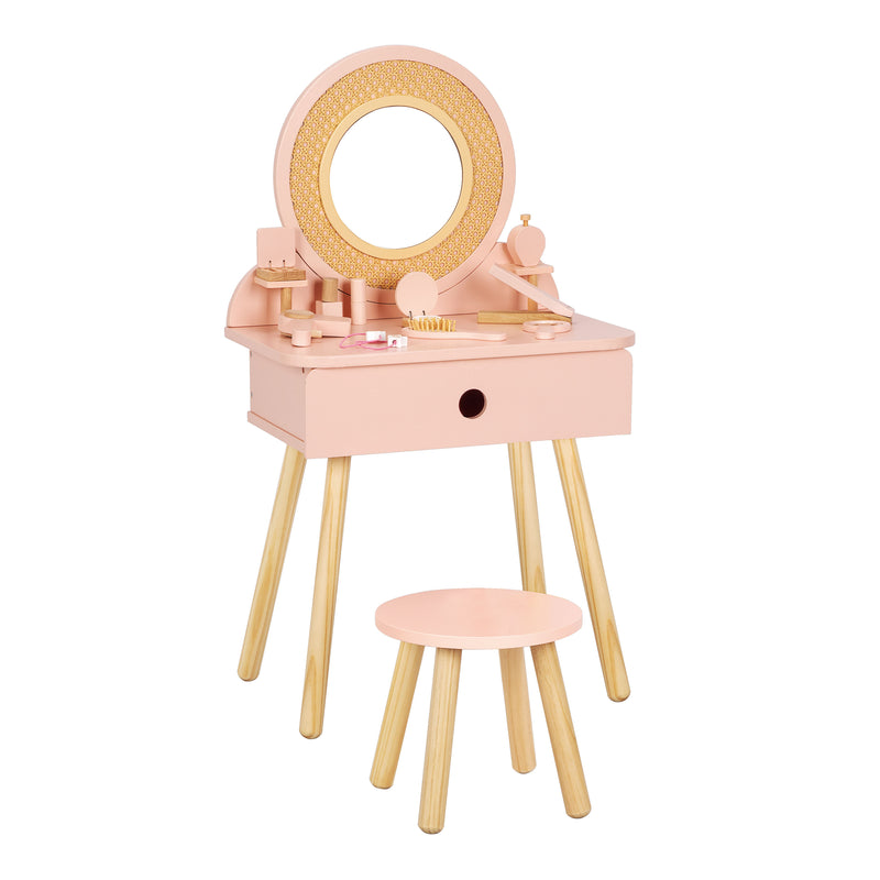 Tooky Toy Sminkebord i Træ med Rattanlook