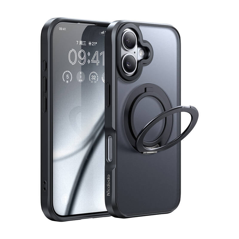 McDodo PC-4931 MagSafe-cover med stander til iPhone 16 Plus (sort)