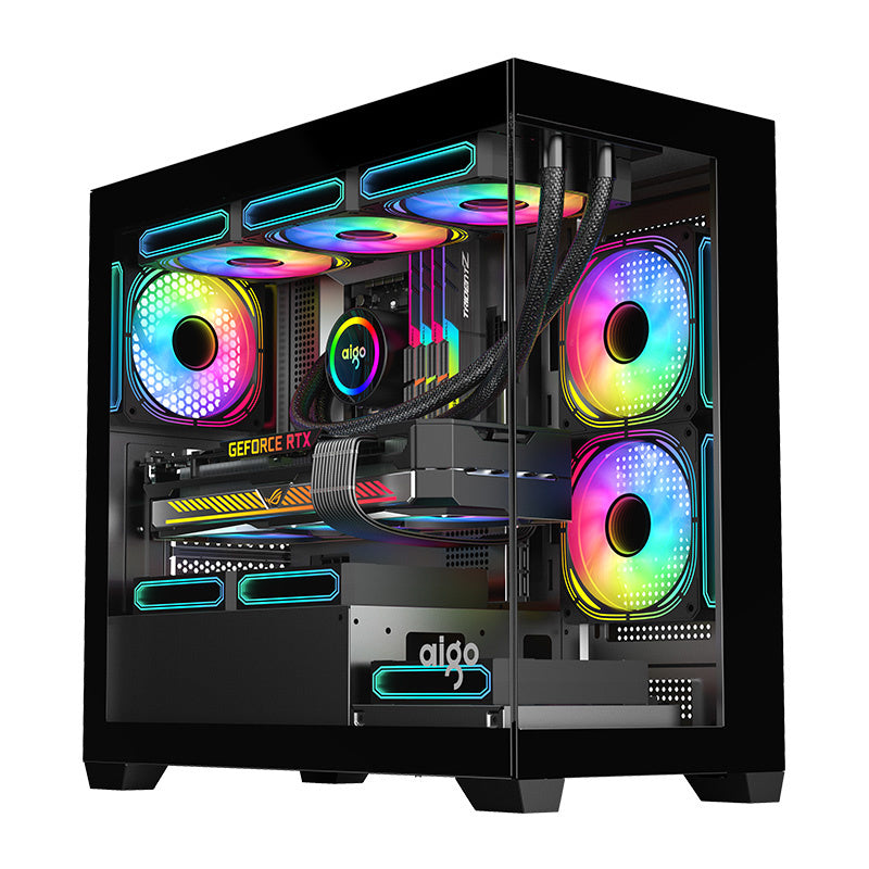 Darkflash C218M PC-kabinet + 6 ARGB-blæsere (sort)