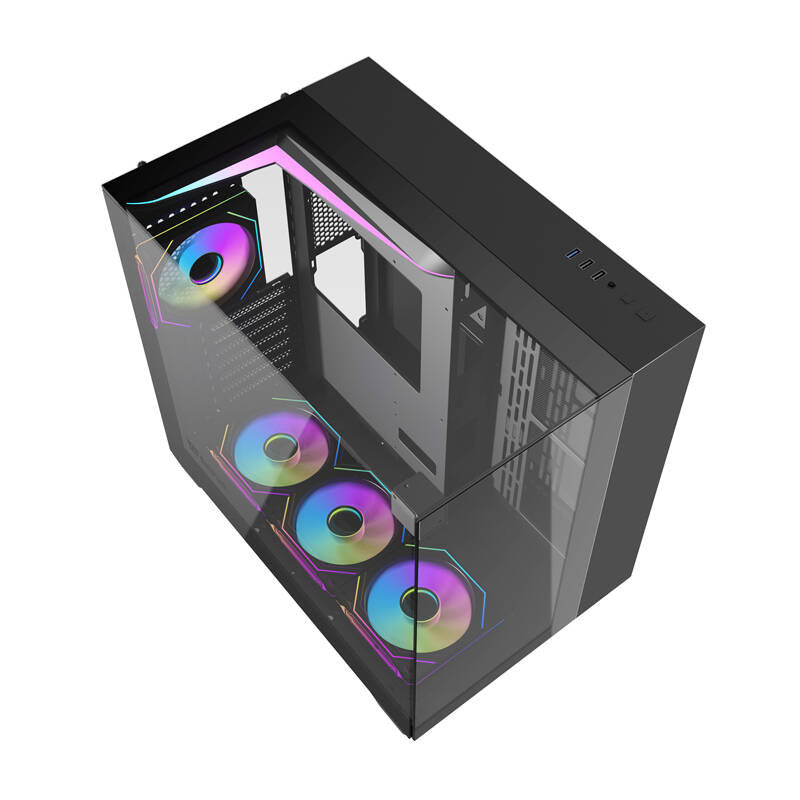 Darkflash TH285 PC-kabinet (sort) + 4 blæsere