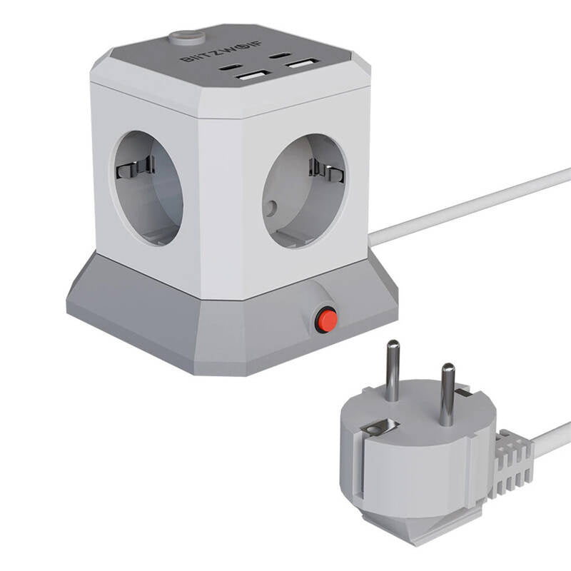 BlitzWolf BW-EC1 forlængerledning, 4 stik, 2 USB-A, 2 USB-C