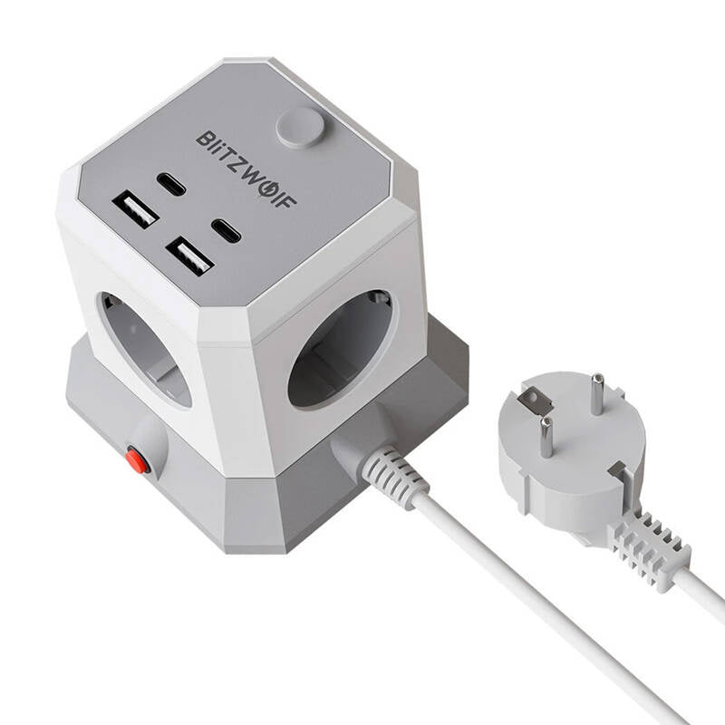 BlitzWolf BW-EC1 forlængerledning, 4 stik, 2 USB-A, 2 USB-C