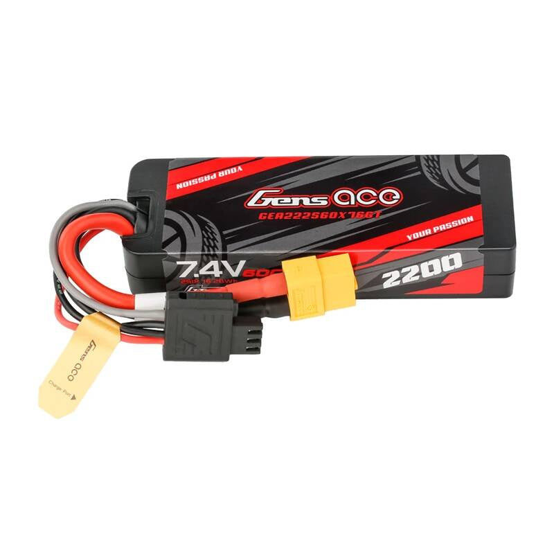 Gens Ace G-Tech 2200mAh 7.4V 2S1P 60C GRP-76 LiPo-batteri i hardcase med XT60-stik