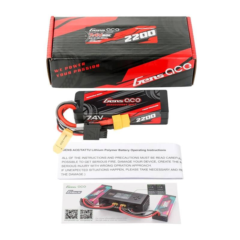 Gens Ace G-Tech 2200mAh 7.4V 2S1P 60C GRP-76 LiPo-batteri i hardcase med XT60-stik