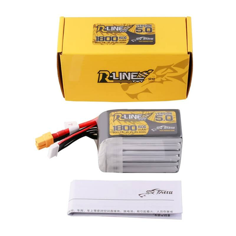 Tattu R-Line Version 5.0 1800mAh 22.2V 150C 6S LiPo-batteri med XT60-stik