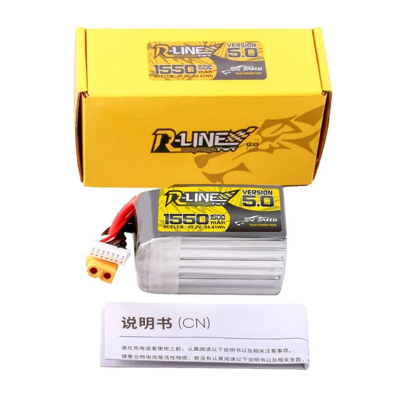 Tattu R-Line Version 5.0 1550mAh 22.2V 150C 6S LiPo-batteri med XT60-stik