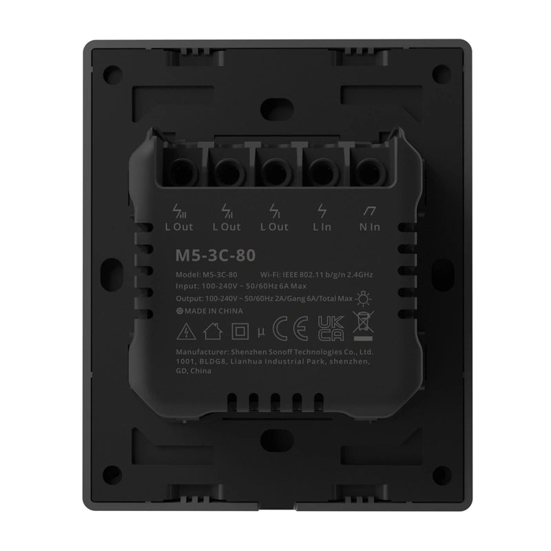 SONOFF M5-3C-80 smart WiFi-vægkontakt (3-kanals, indbygning, grafit)