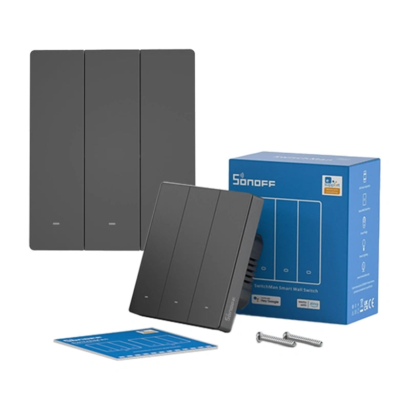 SONOFF M5-3C-80 smart WiFi-vægkontakt (3-kanals, indbygning, grafit)