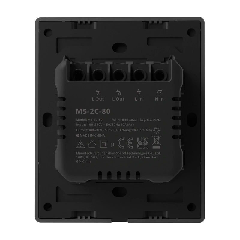 SONOFF M5-2C-80 smart Matter over WiFi-vægkontakt (2-kanals, til ramme, grafit)
