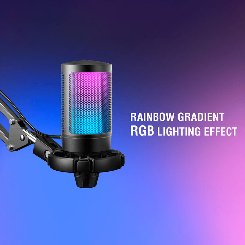 FIFINE A6T RGB USB-kondensatormikrofon med mikrofonarm, sort