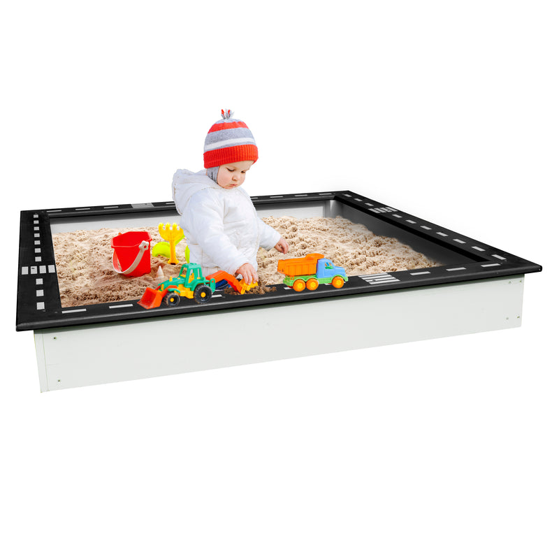 Sunny Sandy Sandkasse 127 x 127 cm med Racerbane - Sort/Hvid