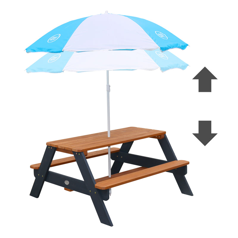 AXI Nick Picnicbord Antracit/Brun - Parasol Blå/Hvid