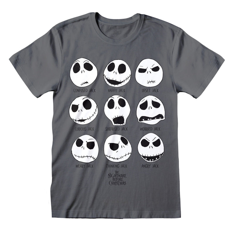 Unisex Kortærmet T-shirt The Nightmare Before Christmas Many Faces Mørkegrå