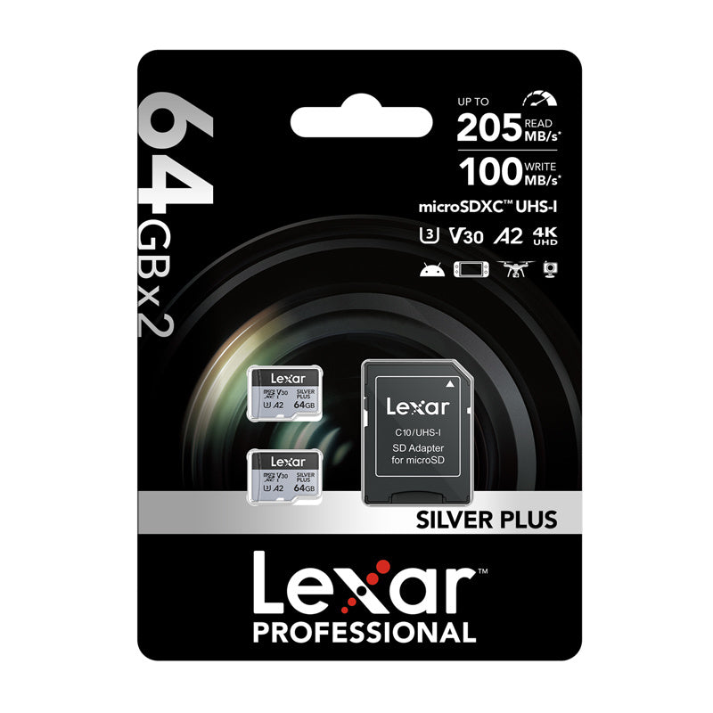 Lexar High-Performance Silver Plus microSDXC 64GB hukommelseskort + adapter