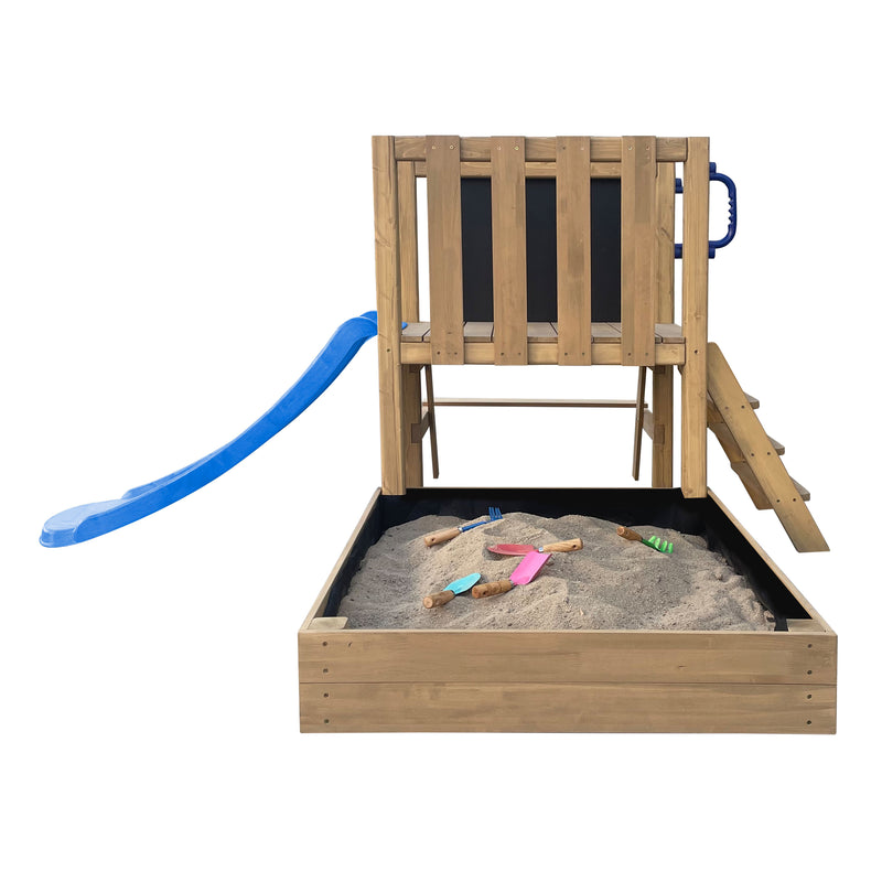 AXI Leah Mini Legetårn med Sandkasse, Picnicbord og Tavle – Blå Rutsjebane