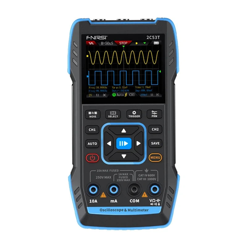 FNIRSI 2C53T bærbart 3-i-1 oscilloskop, multimeter og signalgenerator
