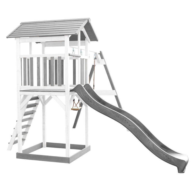 AXI Beach Tower Legetårn med Dobbelt Gynge Grå/Hvid - Grå Rutsjebane